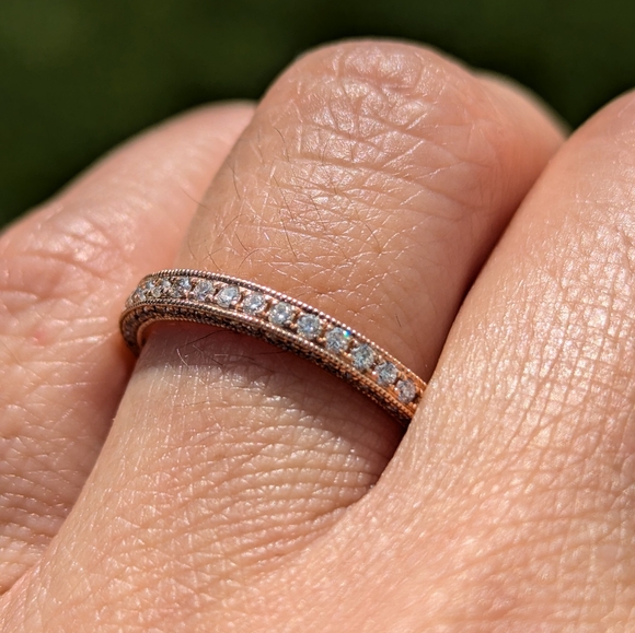 14k Rose Gold 3 Face Multi Micro Pave Diamond Band Ring - Picture 8 of 8